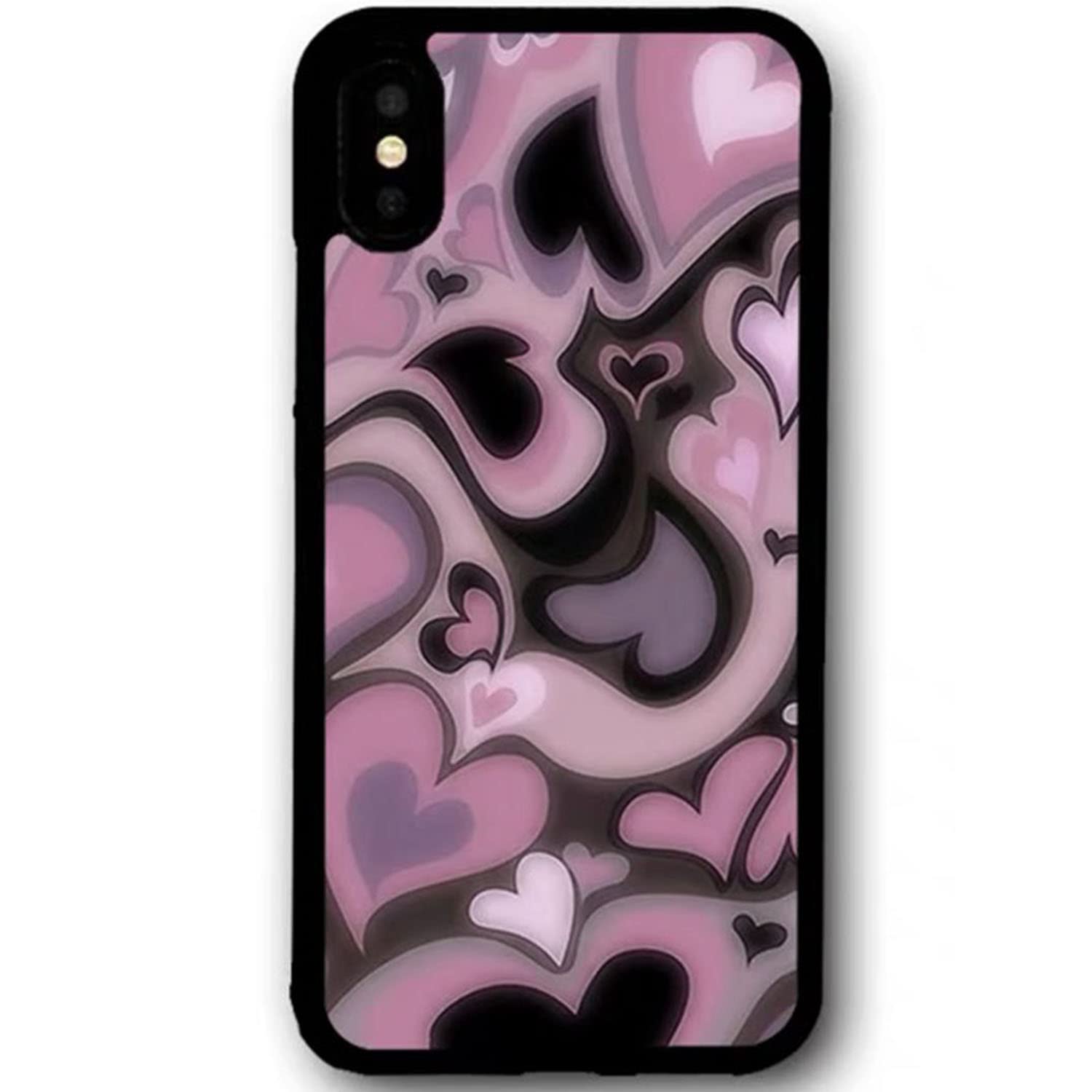 MOKENS Cute Phone Cases Aesthetic Purple Pink Heart Phone Case Protective Compatible with iPhone 12 and 12 Pro