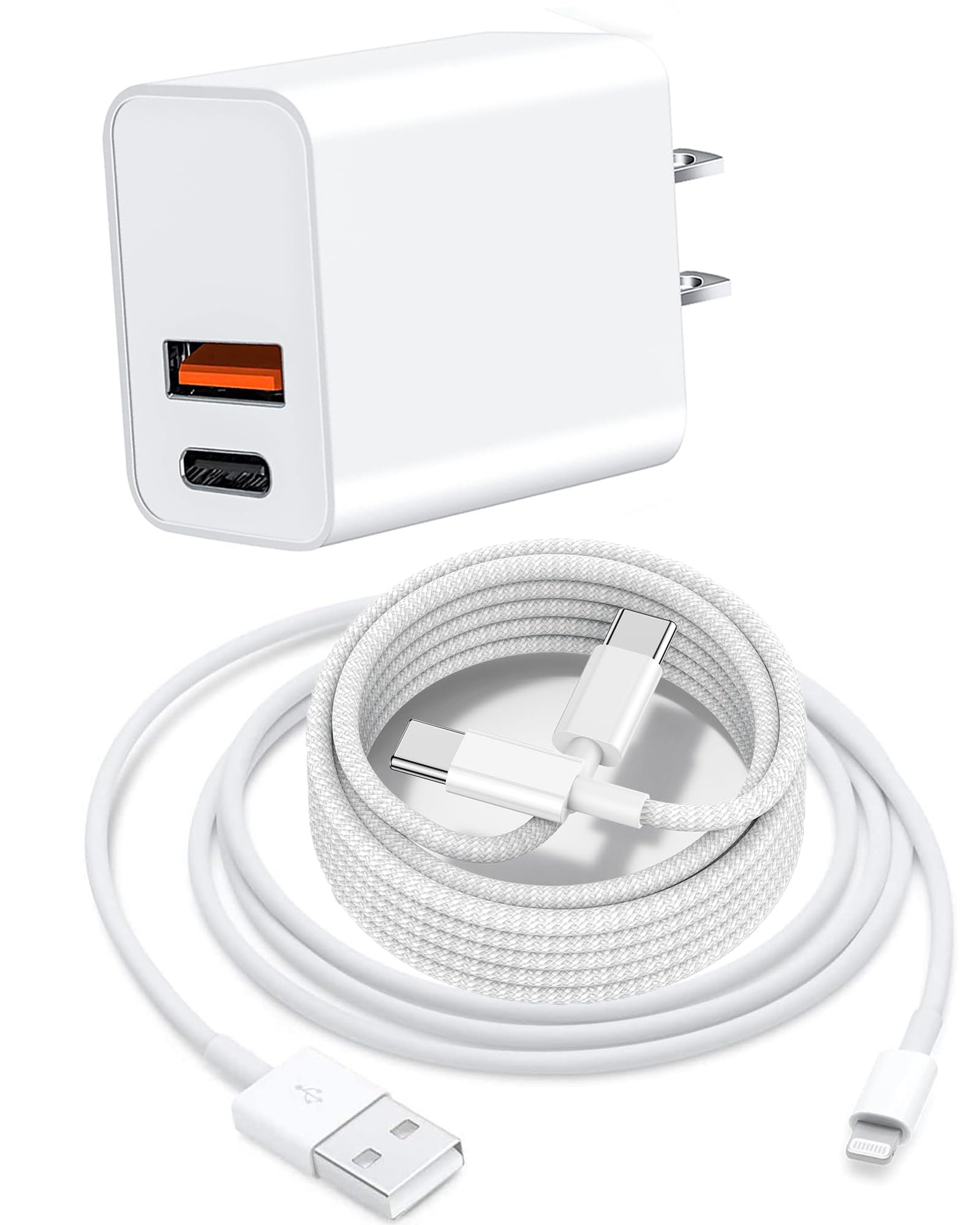 Phone Chargers for Apple Phone 15 Pro Max 15pro/14 Pro Max/14pro/14 Plus/14/13/12/11/Se Dual Usbc Charger Block Usbc to Lightning Cord USB to Type C Cable for Ipad Samsung Galaxy Google Pixel